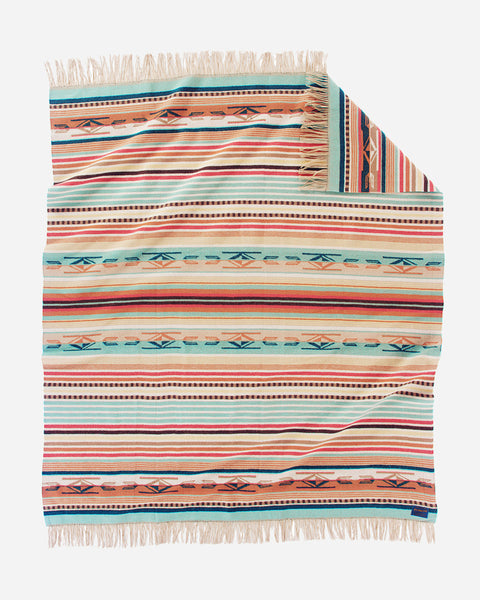 Chimayo Throw Blanket - Coral/Aqua Stripe