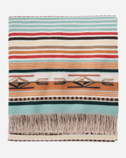 Chimayo Throw Blanket - Coral/Aqua Stripe