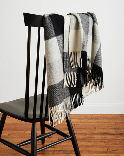 Eco-Wise Washable Wool Fringed Throw - Black/Ivory