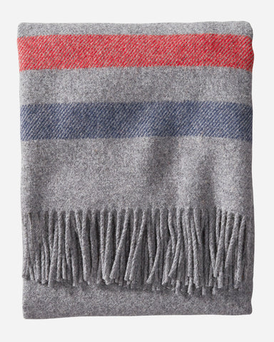 Eco-Wise Washable Wool Fringed Throw - Grey Stripe