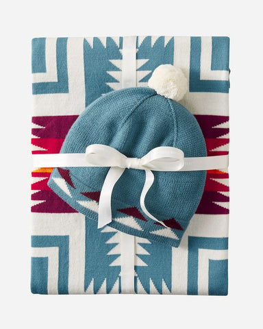 Knit Baby Blanket with Beanie - Harding Teal