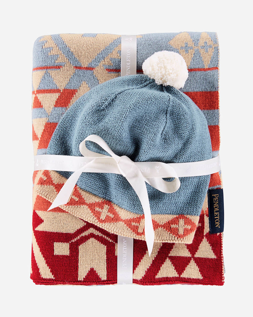 Knit Baby Blanket with Beanie - Desert Sky