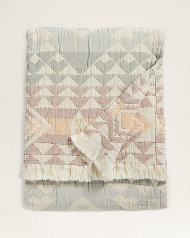 Organic Cotton Fringed Throw - Aqua Highland Peak