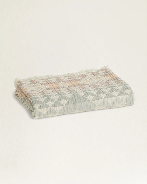 Organic Cotton Fringed Throw - Aqua Highland Peak
