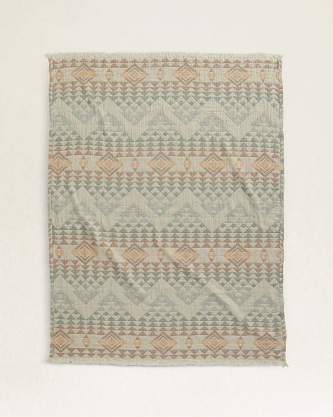 Organic Cotton Fringed Throw - Aqua Highland Peak