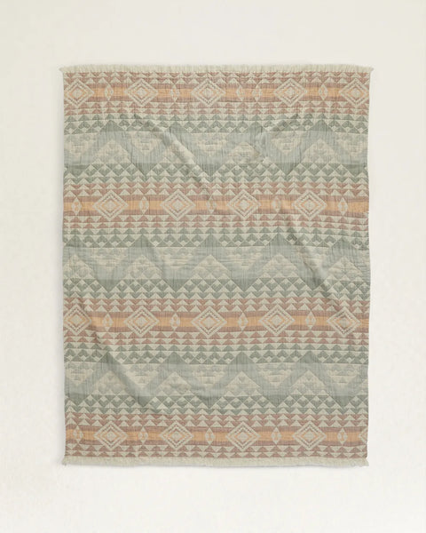 Organic Cotton Fringed Throw - Aqua Highland Peak